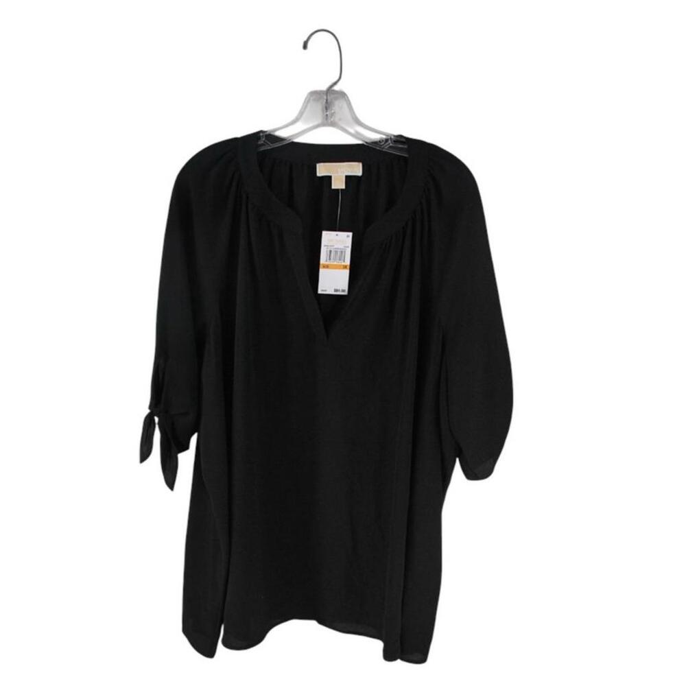 NWT Michael Kors Women's 3X Black V Neck Tie Sleeve Tunic Top List $84 - Picture 2 of 10